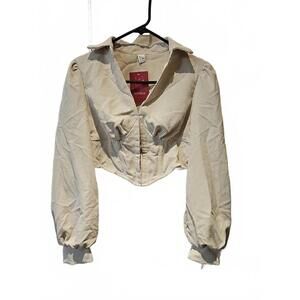 Verdusa Cropped Corduroy Long Sleeve Top With Hook/eye Closure Size S